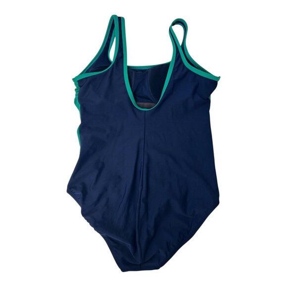 Lands' End Fully Lined Scoop Neck One-Piece Swimsuit Navy/Green Athletic M - Picture 5 of 8